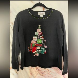 Vintage Tiara International Christmas Tree Present Sweater